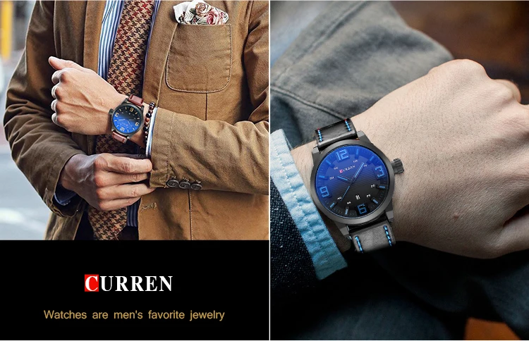 CURREN 8241 повседневные модные наручные часы с кожаным ремешком водонепроницаемые мужские кварцевые часы