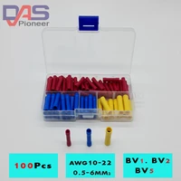 100pcs bv1 bv2 bv5 terminator wire connector butt connectors assortment joiner crimp electrical wire splice terminal