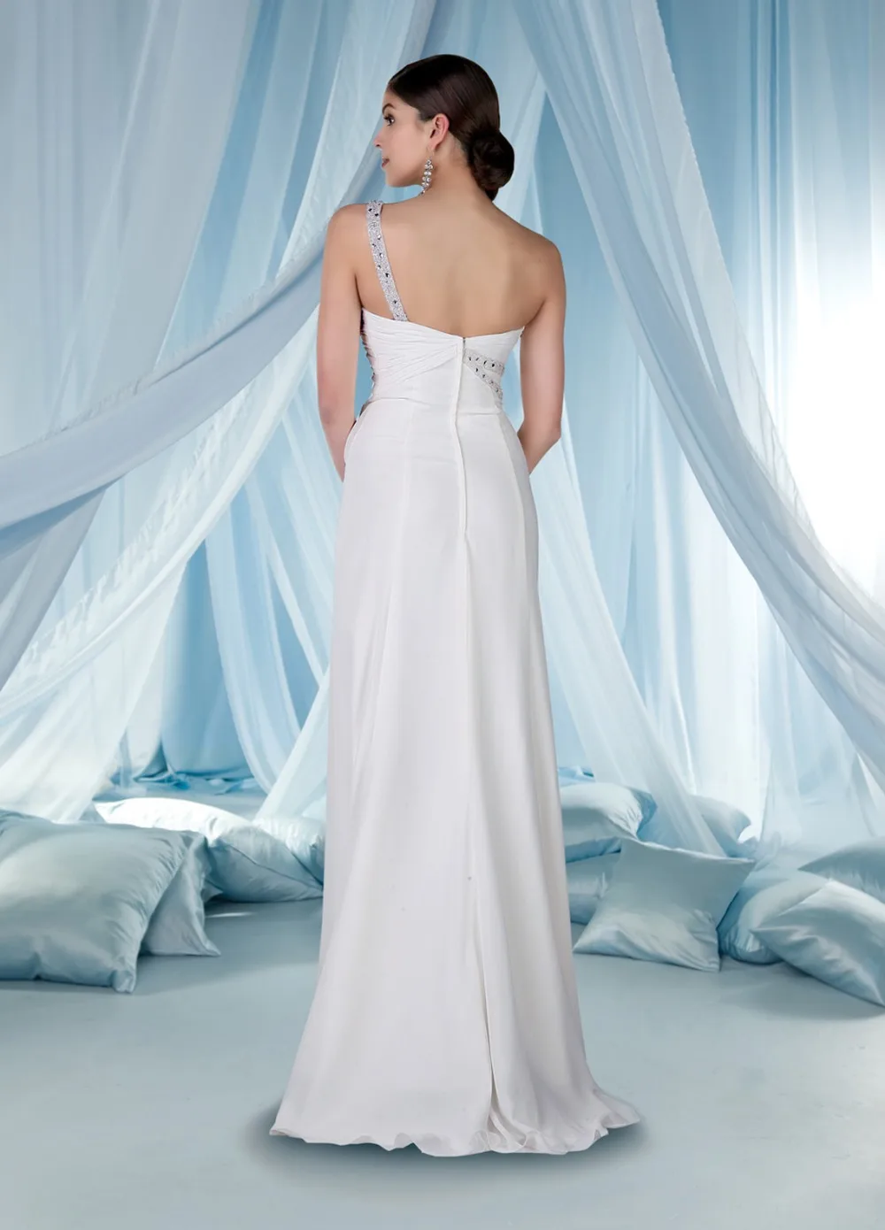 A-line Sweetheart One Shoulder Floor-Length Chiffon Wedding Dress With Beading HWGJWD118 | Свадьбы и торжества