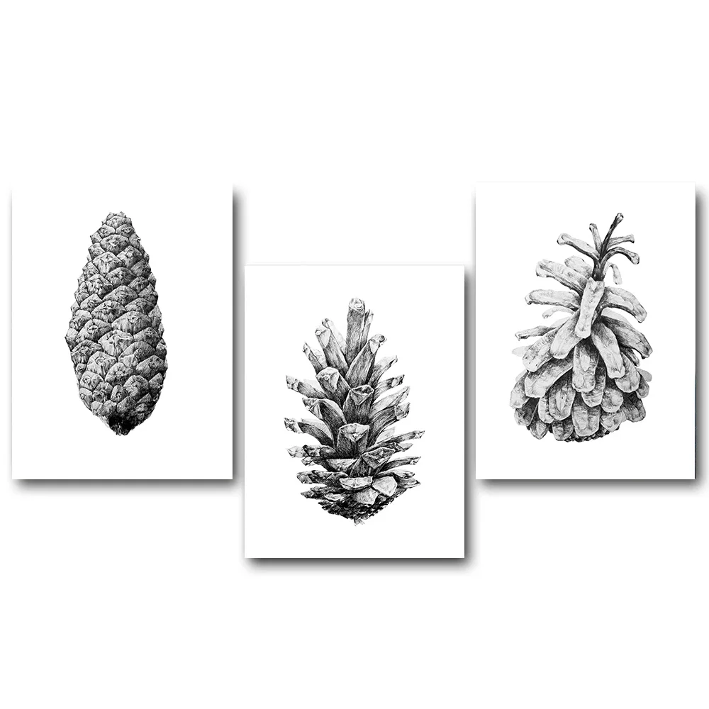 Черно белая ручная рисованная растительная абстрактная настенная живопись