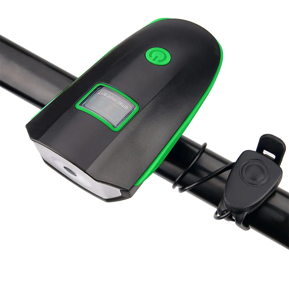 green Велосипедный светильник USB с дисплеем питания, велосипедный головной светильник, светодиодный светильник-вспышка с рогом, Противоугонный велосипедный светильник, встроенный аккумулятор 1200 мА · ч - Цвет: green