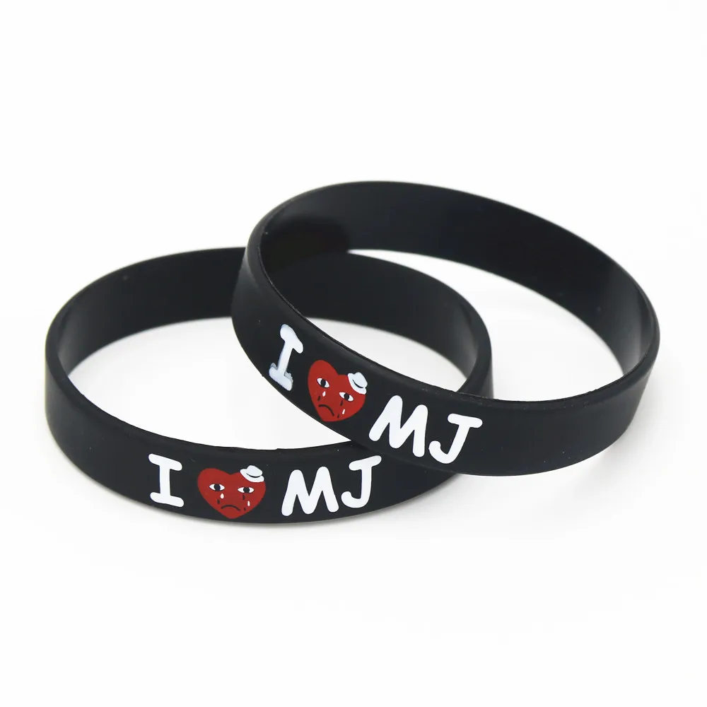 

1PC New Black I Love MJ Michael Jackson Silicone Wristband Printed Black Bracelets&Bangles for Music lovers Gifts Jewelry SH154