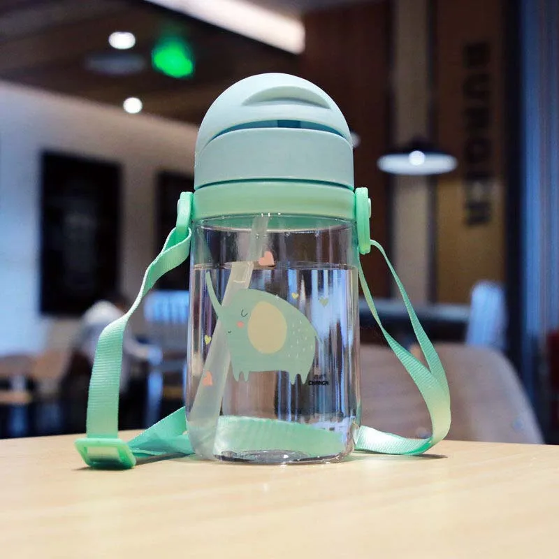 420ml Strap Blue Hot 420ml Baby Learning Drinking Water Bottles Feeding Sippy Cup With Handles snd Strap Newborns Kids Cute Cartoon Leakproof Cup - Цвет: 420ml Strap Blue