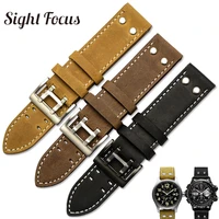 22mm crazy horse leather straps for hamilton zenith seiko omega watch band rivet military pilot khaki field aviation watch belts