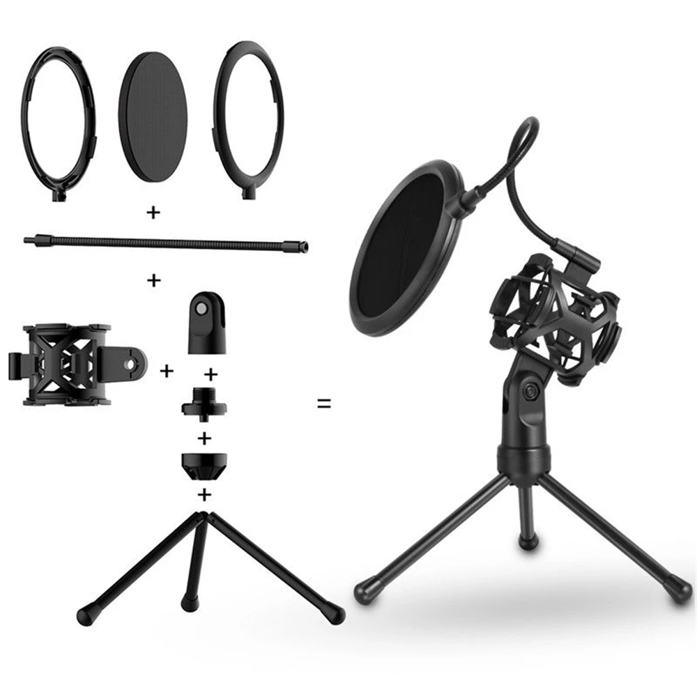 Mini Microphone POP Filter Shockproof Desktop Tripod Stand Mount Mic kits | Электроника