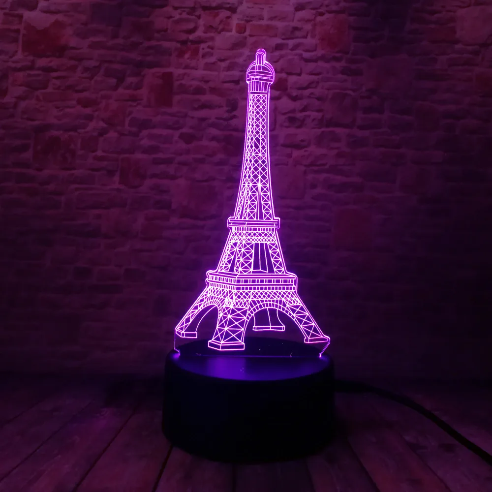 3D Мода романтическая Франция Эйфелева башня LED ночник RGB переменчивое настроение