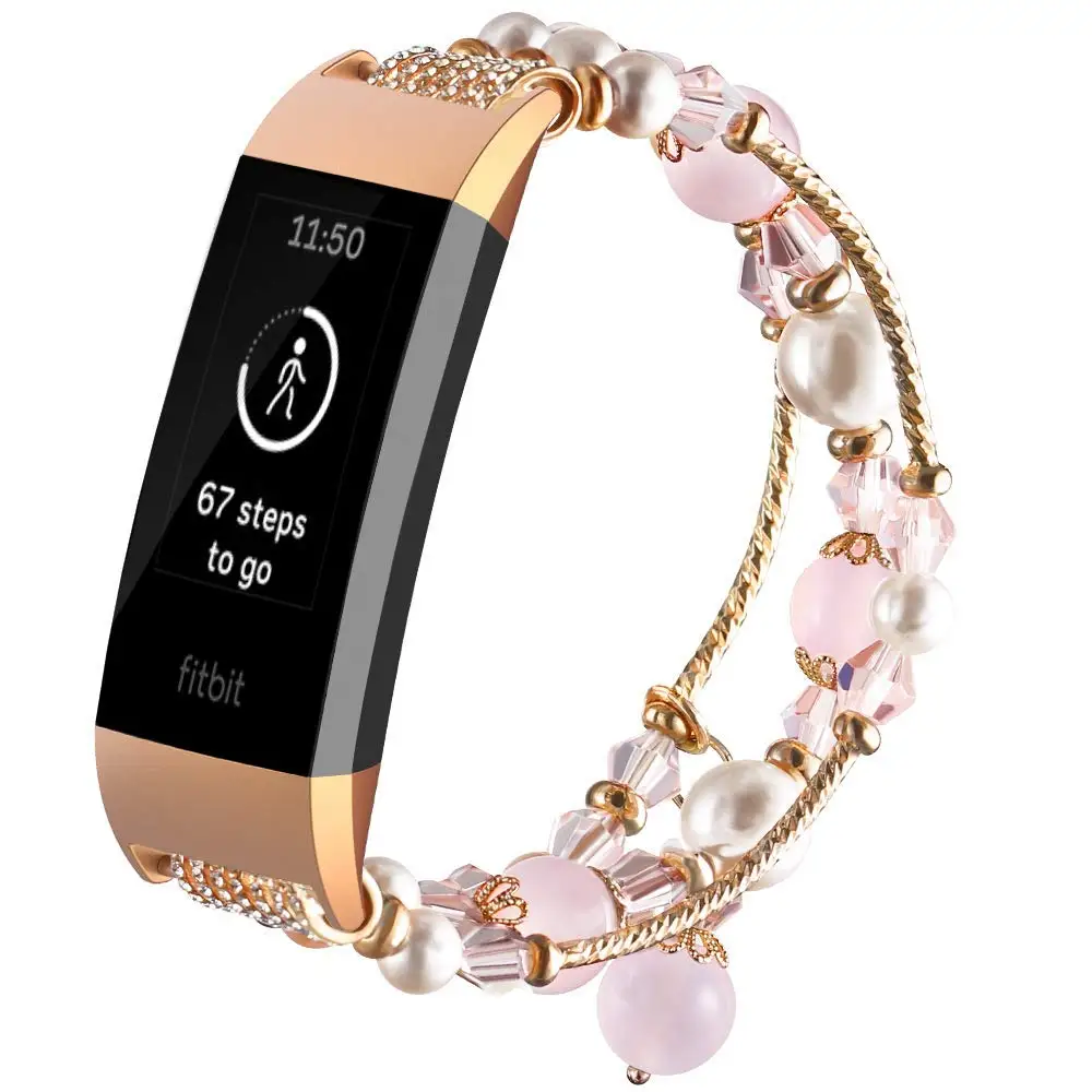 Honecumi для Fitbit Charge 3 Band модный браслет ручной работы Жемчуг Бусины ремешок для Fitbit ювелирные изделия для женщин Девушка - Цвет: Rose Gold