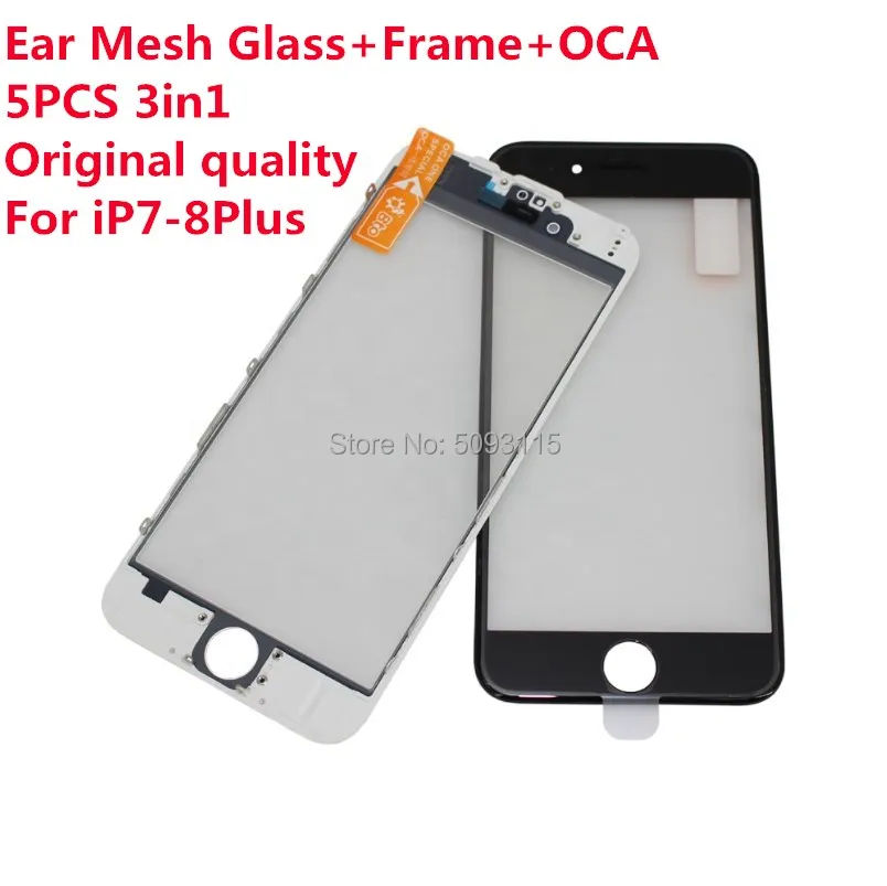 5 шт. ЖК Переднее стекло 3in1 слуховой динамик сетка с рамкой OCA для iPhone 7 7Plus 8 8P экран