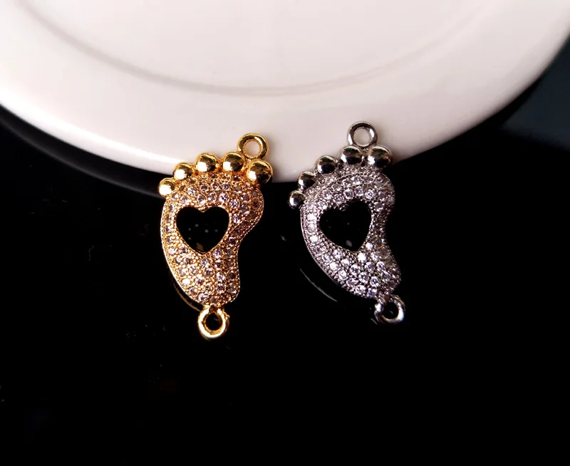 

10Pcs CZ crystal Foot shape Double Bails Charm,CZ zircon Micro pave Connector,Jewelry Finding DIY Bracelet necklace making CT146
