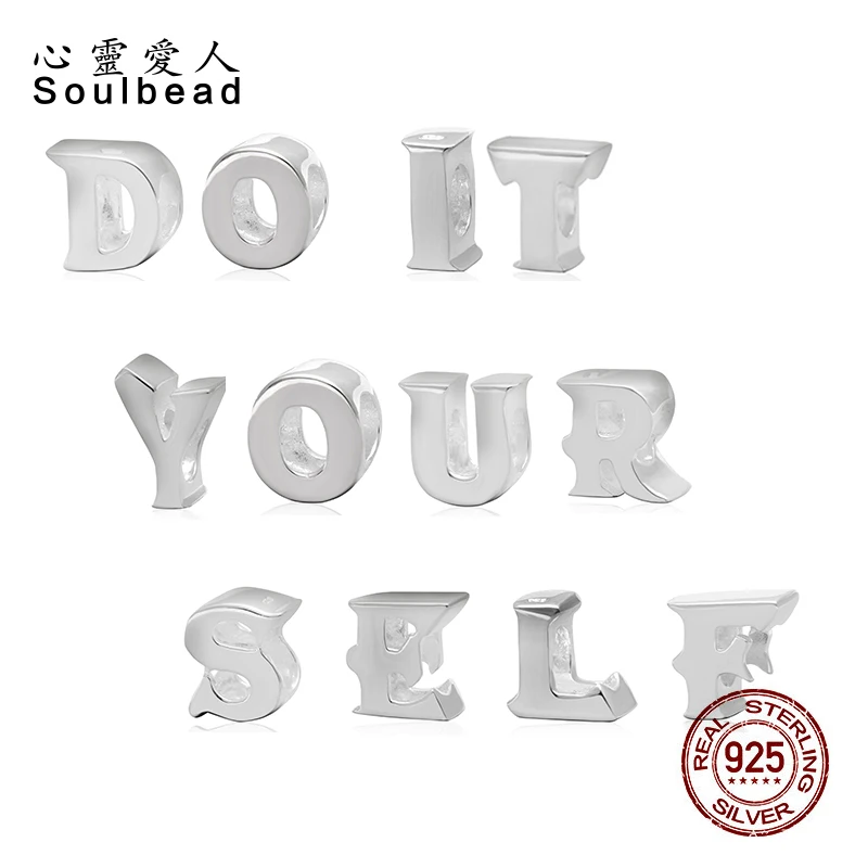Бусины шармы Soulbead в виде надписи серебро 925 пробы оригинальные бусины для