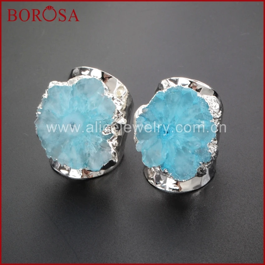 BOROSA 5 шт. радужные серебряные кольца с солнечным цветком и кварцевым камнем