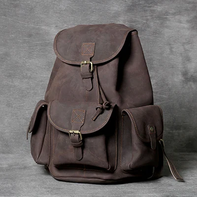 Deep Coffee 1 AETOO Mad Horse Leather large capacity double shoulder bag male imported head cowhide handmade leather travel Bag - Цвет: Deep Coffee 1