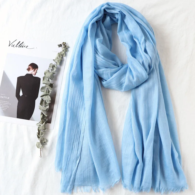 18 baby blue Цельный купальник высокого качества женские мусульманские, однотонные потертые шарф хиджаб шалей повязка на голову из жатой ткани однотонные ботфорты Пашмина хиджаб - Цвет: 18 baby blue