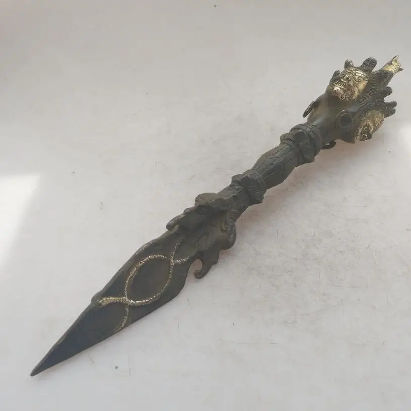 

Китайская статуя будды ручной работы из старой бронзы и золота с тремя стенками, античная скульптура для украшения дома