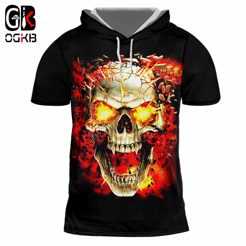 Женская/мужская футболка с капюшоном OGKB черная Повседневная 3D принтом