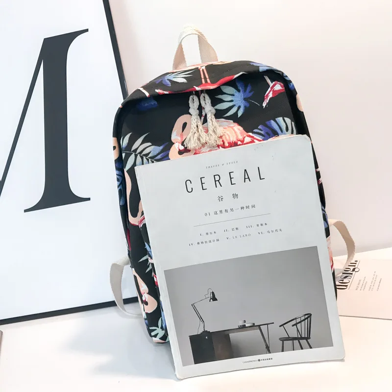 Холщовые Женские рюкзаки в стиле Харадзюку рюкзак с принтом фламинго