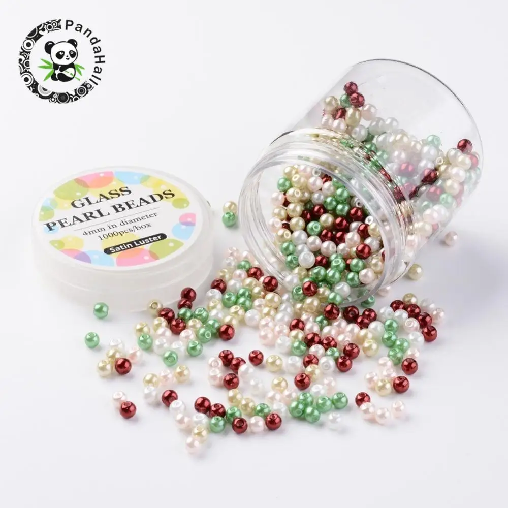 Круглые стеклянные жемчужные перламутровые бусины 4 мм экологически окрашенные ~