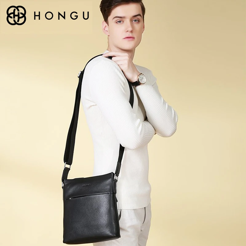 HONGU, известный бренд, натуральная кожа, сумка, мужские сумки, портфели, через плечо, сумка для iPad, повседневная мужская сумка-мессенджер, сумка-портфель