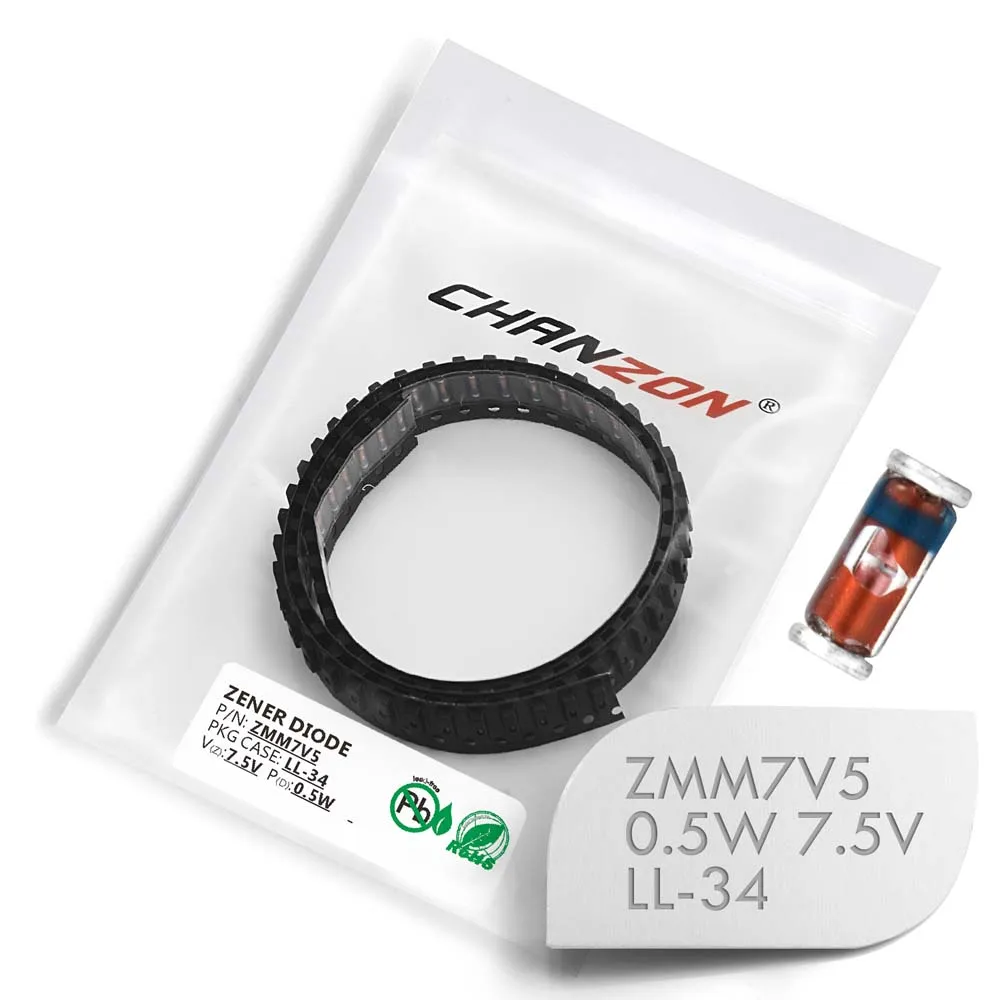 (100 шт.) SMD Диод Зенера 0 5 Вт 7 в ZMM7V5 LL-34 (SOD-80 MiniMELF/1206) вольт ZMM 7V5 | Электронные