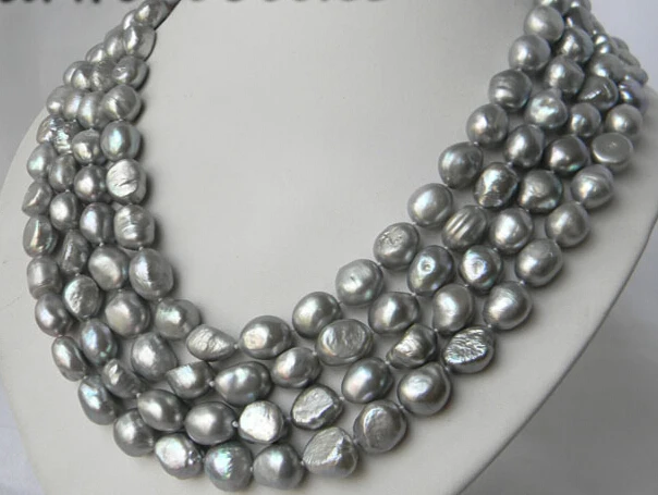 fastAA 4Strands 18'' 11mm Gray Baroque Freshwater Pearl Necklace AAA | Украшения и аксессуары