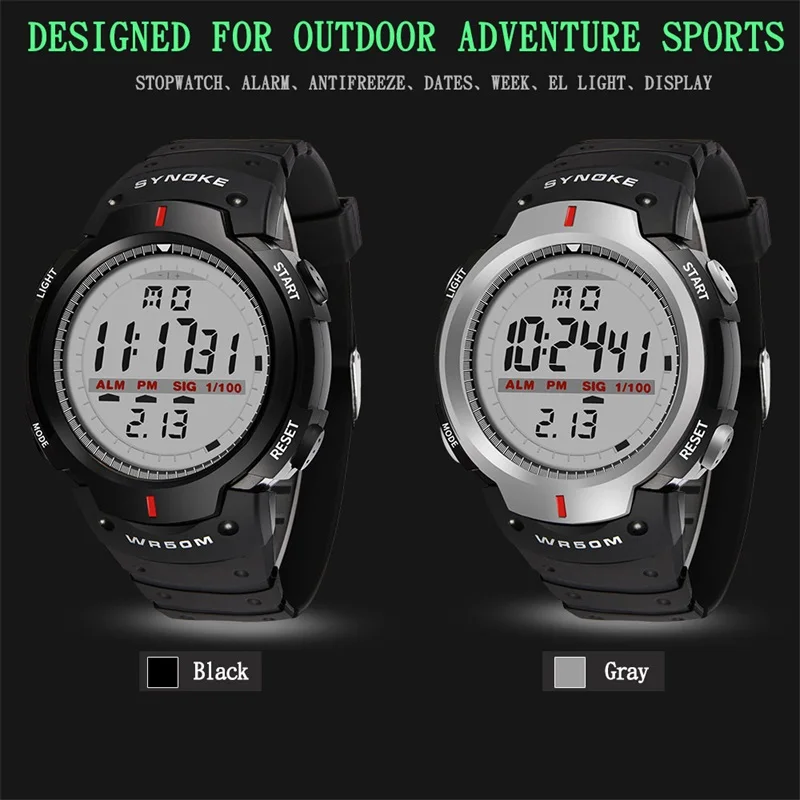 

SYNOKE Sports Watch Men Famous LED Digital Watches Male Clocks Men's Watch Week Relojes Deportivos Black Uhren Reloj Hombre