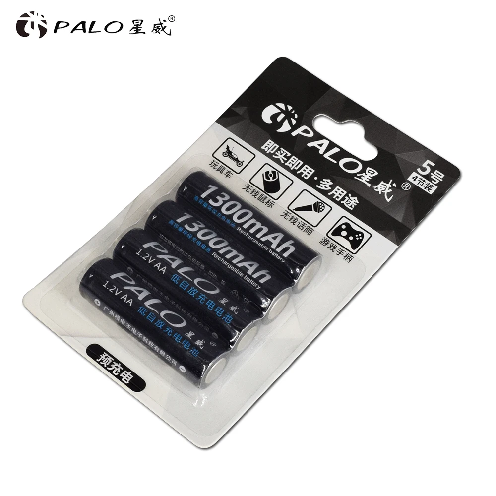 PALO USB Smart Battery Charger + 4pcs AA Rechargeable 1.2V AA1300mAh Ni-MH 2A Baterias | Электроника
