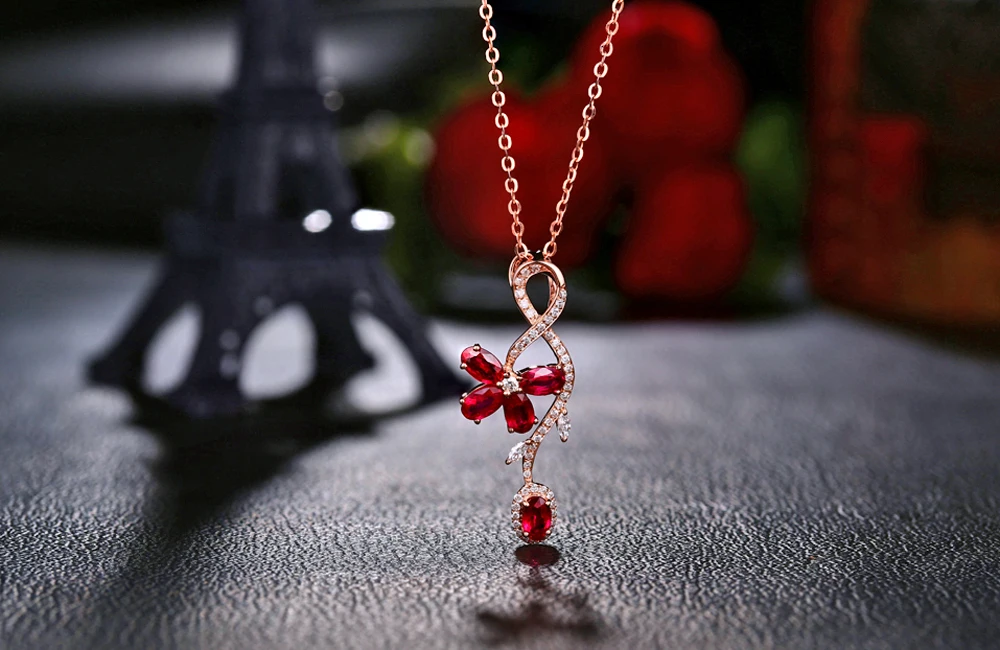 Красивые украшения 14 К розовое золото природных 1.49ct ruby &amp 0.29ct бриллиантами