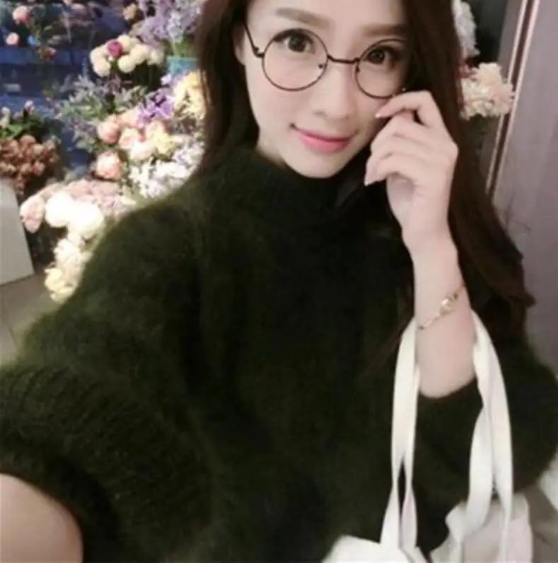 Winter New Fashion Thickened Warm Turtleneck Mohair Female Sweater Lantern Sleeve Casual Solid Color Slim Simple Pullover | Женская