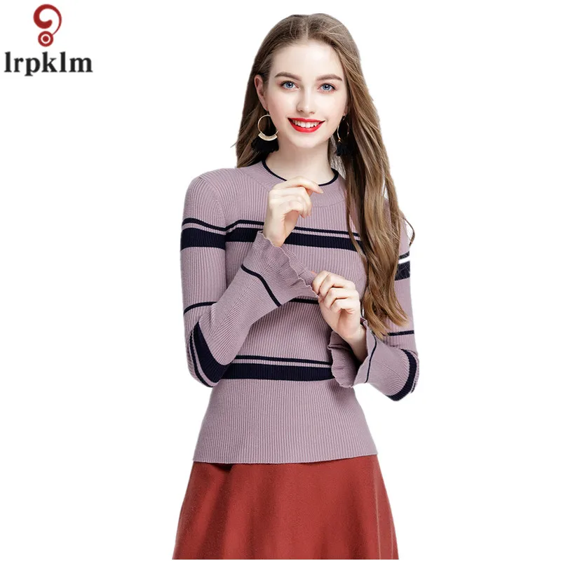 Женский свитер с воротником под горло и рукавами-рожками Новинка лета 2018 круглый