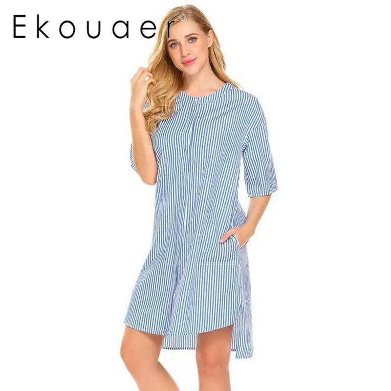 Ekouaer женские ночные рубашки платье для сна с коротким рукавом пижамы высоким
