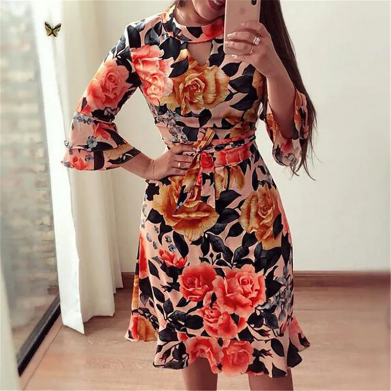 Женское платье с цветочным принтом/в горошек женское облегающее Boho коротким
