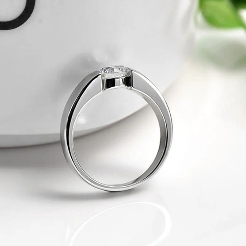 0.50CT круглое кольцо из моиссанита чистое 14K твердое белое золото Помолвочные