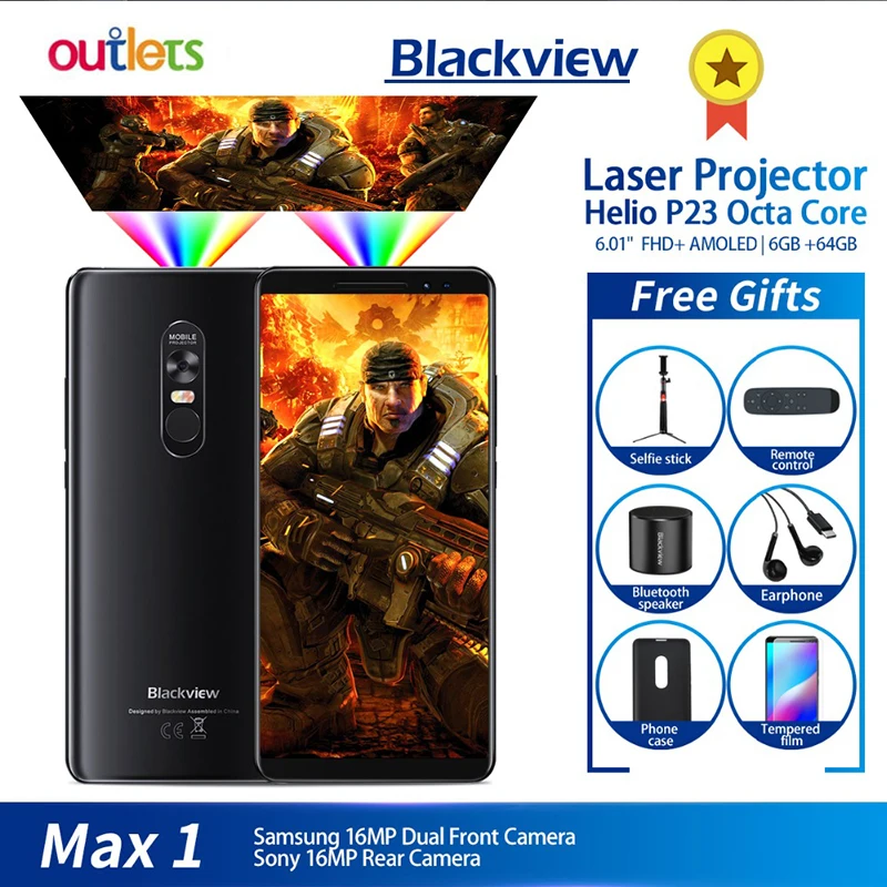 Blackview MAX 1 проектор мобильный телефон AMOLED 4680 мАч Android 8 Мини портативный домашний