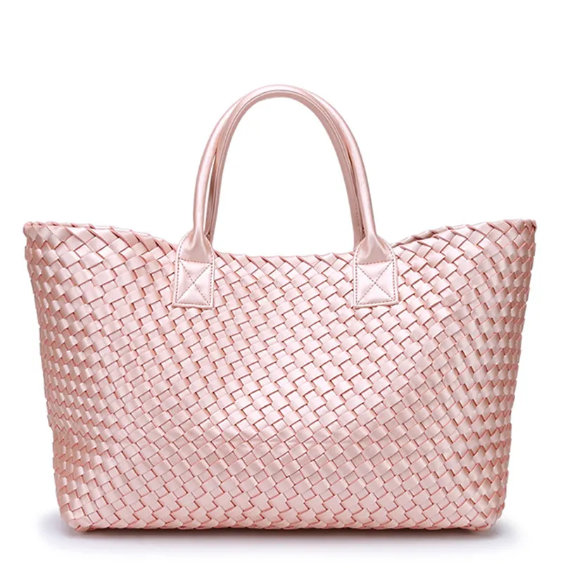 shiny pink 24 цвета Женская Высококачественная тканая Кожаная Сумка Хобо с вышивкой крестиком женская большая тканая сумка повседневная сумка-тоут - Цвет: shiny pink