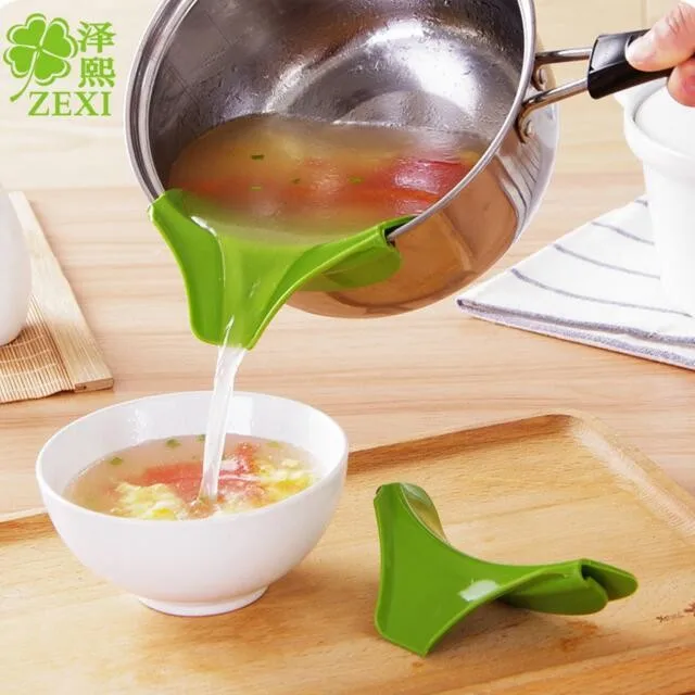 Hot anti leakage kitchen funnel pot round deflector edge creative liquid silicone |