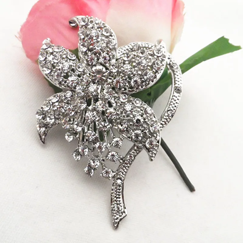 Винтажная большая брошь в виде цветка с серебряным покрытием и