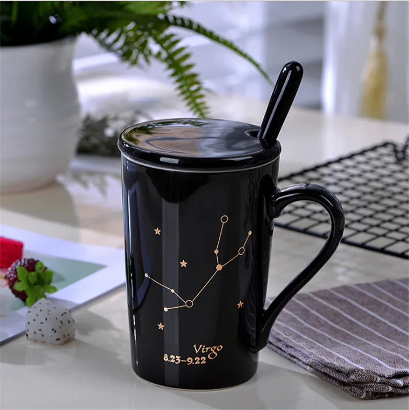 Креативная 12 созвездий молочная Кружка Кофейная Drinkware с крышкой и ложкой Высокое