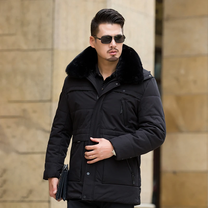 Мужская парка утепленная со съемным большим меховым воротником большие размеры