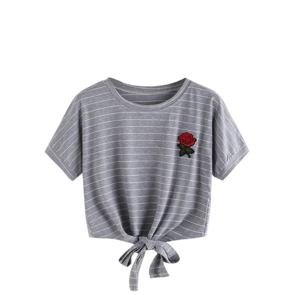 Лето Футболка женская короткий рукав Футболка Femme полосатая футболка Camiseta Mujer Винтажная Футболка женская одежда женские топы