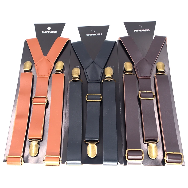 Подтяжки из искусственной кожи подтяжки с 3 зажимами для мужчин и женщин