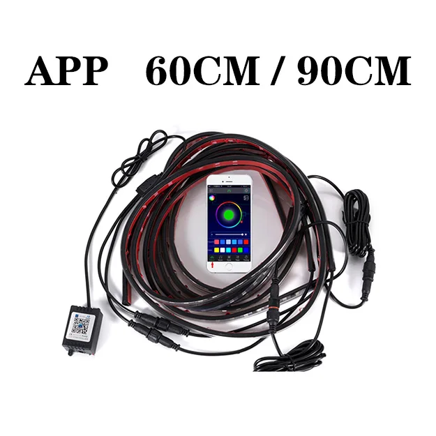 APP 60CM 90CM 4 шт. автомобильный подсвечивающий гибкий светодиодный светильник с пультом дистанционного управления/управлением через приложение RGB декоративная атмосферная лампа подсвечивающая система нижнего белья неоновый светильник - Испускаемый цвет: APP 60CM 90CM