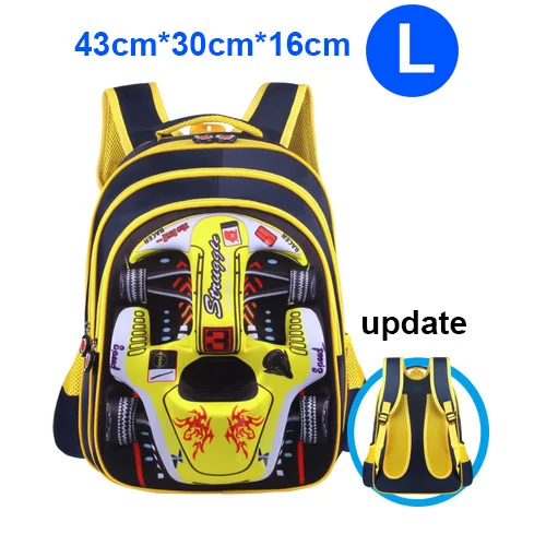 yellow Large Size Мультяшный 3D гоночный автомобиль для мальчиков и девочек, детский сад, детская школьная сумка, рюкзак, школьная Сумка подростковая детская Студенческая сумка - Цвет: yellow Large Size