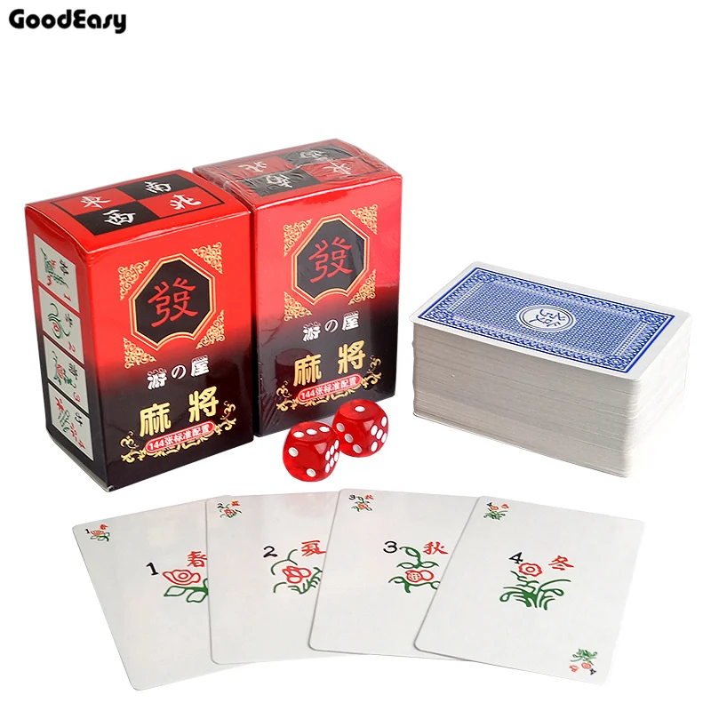 Портативный Бумага маджонг игральные карты в комплекте с 2 акриловые кости и