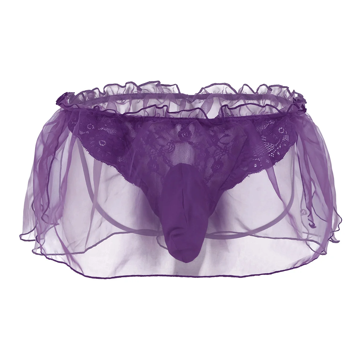 Purple Мужское нижнее белье, трусики, кружевные трусы с выпуклой сумкой, мужские трусы с цветочным принтом из органзы, открытая попа, мужское сексуальное нижнее белье, трусы - Цвет: Purple