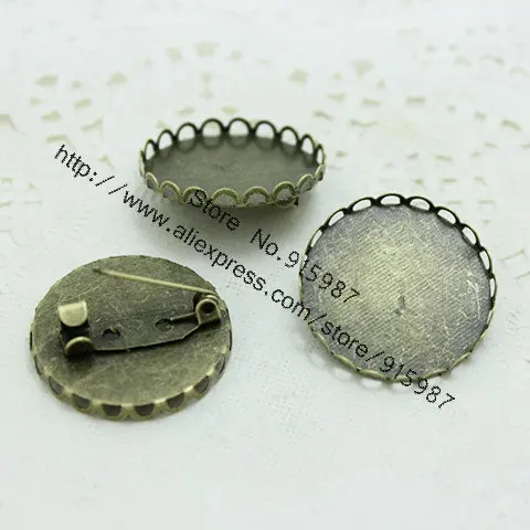 

Sweet Bell 40pcs Antique Bronze Lace Round Photo Jewelry Making 26mm(Fit 25mmDiy)Vintage Brooch Cabochon Pendant Settings 8C1331