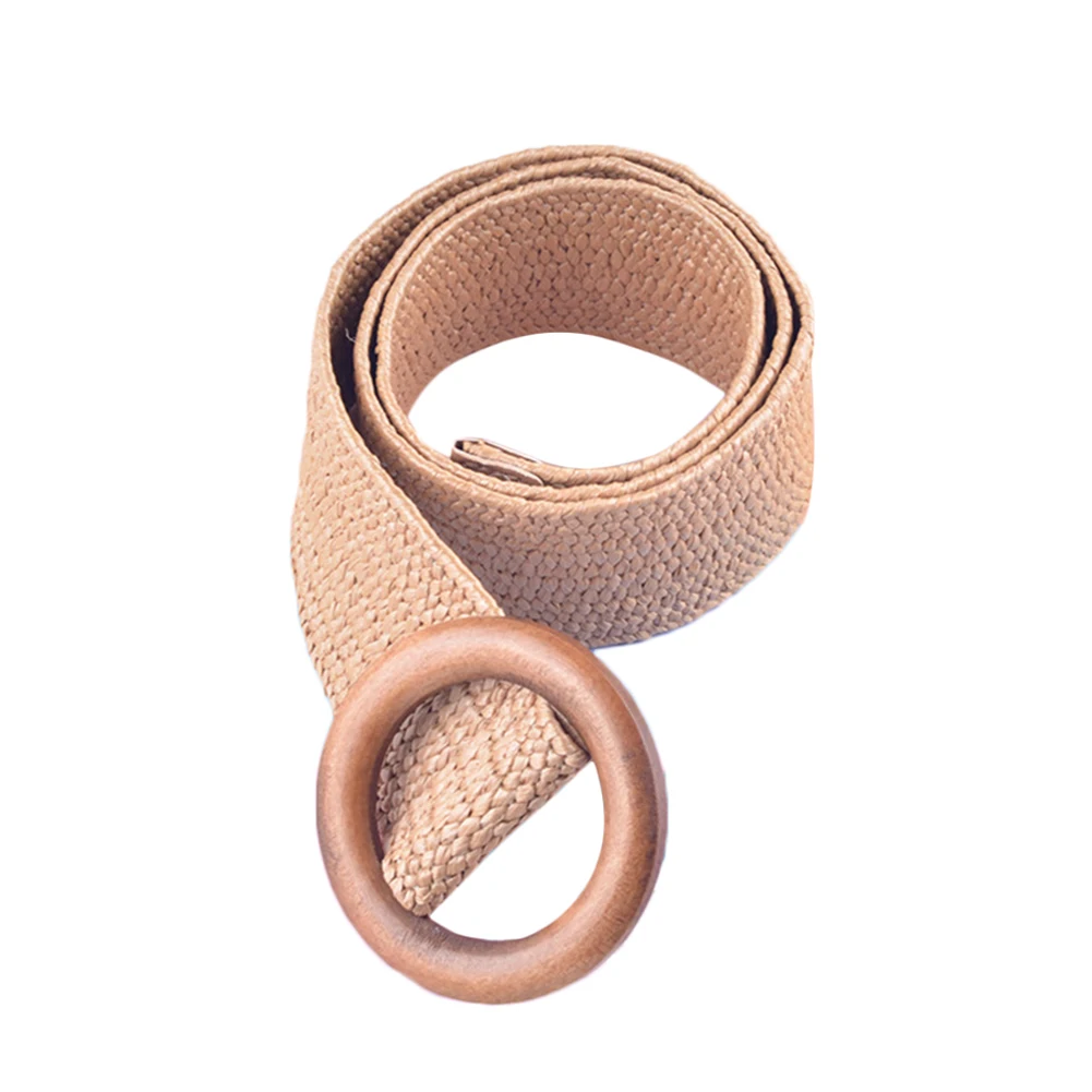 Round Wooden Buckle Belt Fashion Solid Color Braided Female Casual Elastic Straw Women's Wide Woven Belts For Women | Аксессуары для