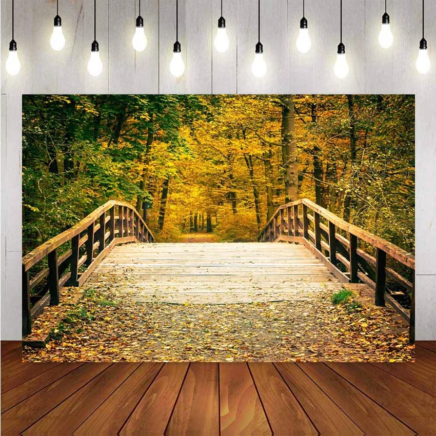 

Фон для фотосъемки Mehofond осень лес деревянный мост Виниловый фон для фотостудии