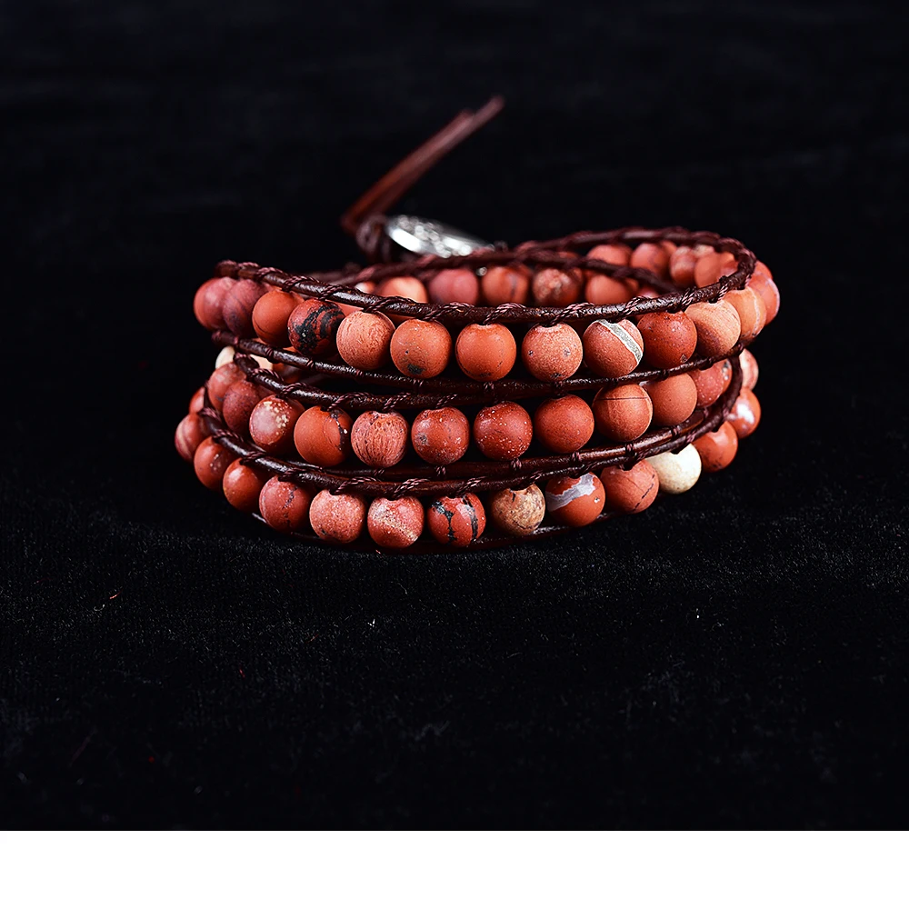 

Asingeloo Red Stone Beads Handmade Unique Charm 3 Strand Wrap Bracelets Boho Jewelry Bracelet For Women Holiday Gift