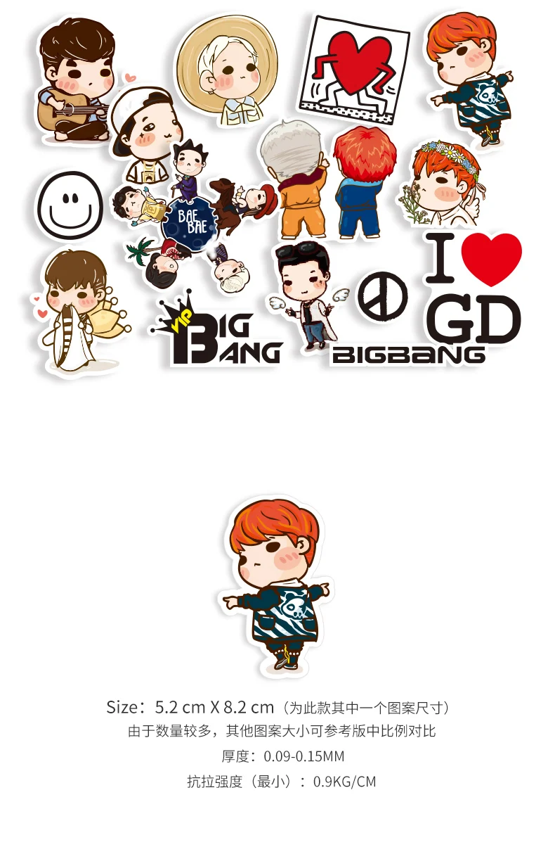 15 шт Bigbang персональный мультфильм тележка чемодан наклейки блокнот "Гитара" наклейки