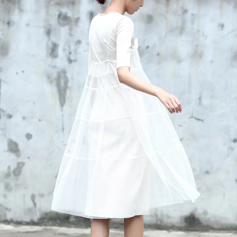 Yichaoyiliang две пьесы набор лето midi трикотажные dress женщины элегантный кружева тюль
